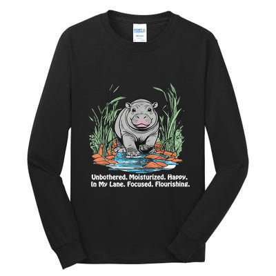 Unbothered Moo Deng Bouncy Pig Meme Cute Baby Hippo Viral Tall Long Sleeve T-Shirt