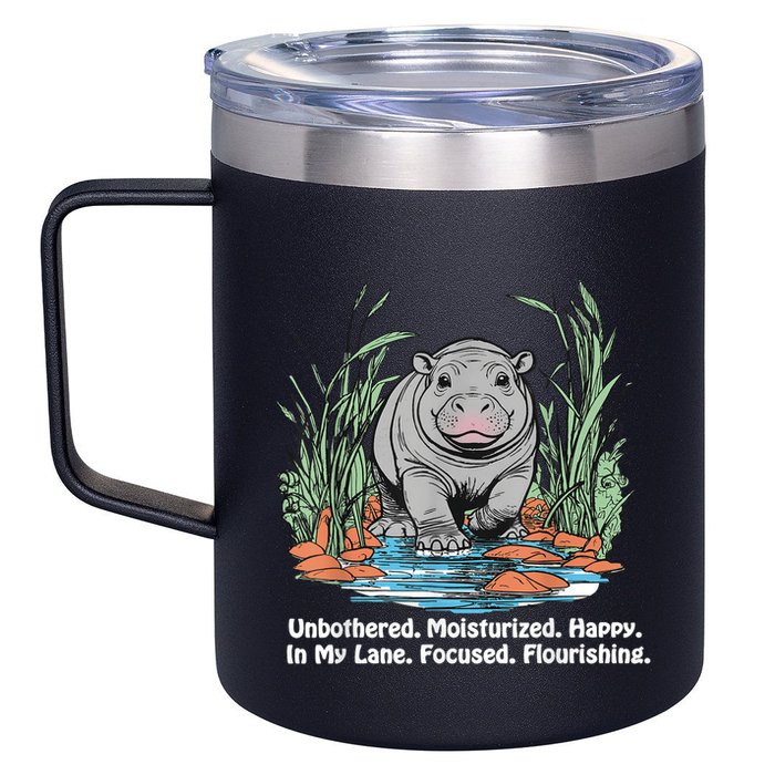 Unbothered Moo Deng Bouncy Pig Meme Cute Baby Hippo Viral 12oz Stainless Steel Coffee Mug