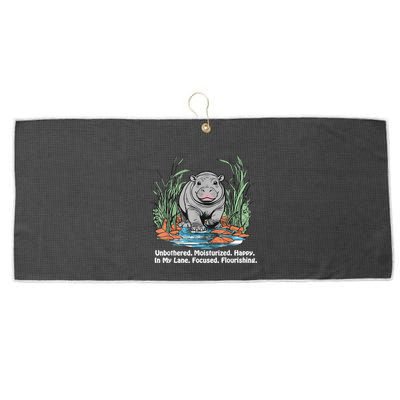 Unbothered Moo Deng Bouncy Pig Meme Cute Baby Hippo Viral Large Microfiber Waffle Golf Towel
