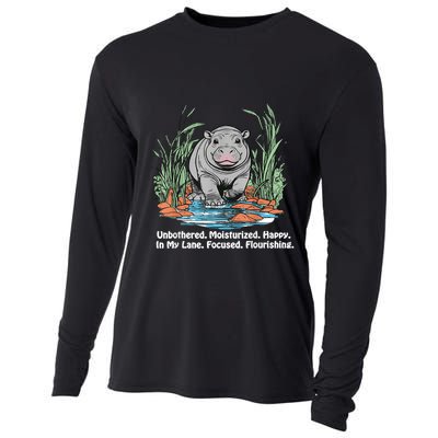 Unbothered Moo Deng Bouncy Pig Meme Cute Baby Hippo Viral Cooling Performance Long Sleeve Crew