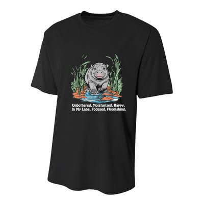 Unbothered Moo Deng Bouncy Pig Meme Cute Baby Hippo Viral Youth Performance Sprint T-Shirt