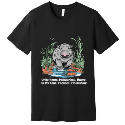 Unbothered Moo Deng Bouncy Pig Meme Cute Baby Hippo Viral Premium T-Shirt