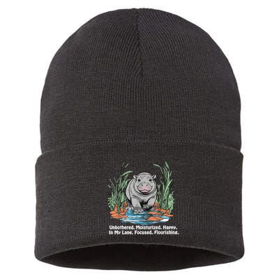 Unbothered Moo Deng Bouncy Pig Meme Cute Baby Hippo Viral Sustainable Knit Beanie