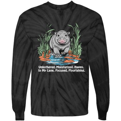 Unbothered Moo Deng Bouncy Pig Meme Cute Baby Hippo Viral Tie-Dye Long Sleeve Shirt