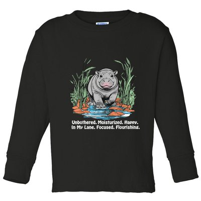 Unbothered Moo Deng Bouncy Pig Meme Cute Baby Hippo Viral Toddler Long Sleeve Shirt