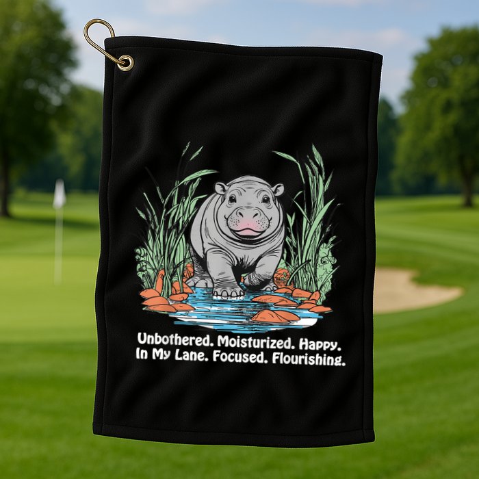 Unbothered Moo Deng Bouncy Pig Meme Cute Baby Hippo Viral Golf Towel