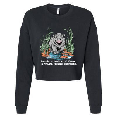 Unbothered Moo Deng Bouncy Pig Meme Cute Baby Hippo Viral Cropped Pullover Crew