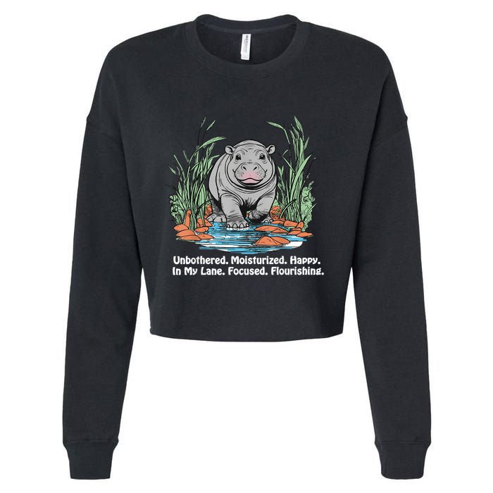 Unbothered Moo Deng Bouncy Pig Meme Cute Baby Hippo Viral Cropped Pullover Crew