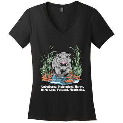Unbothered Moo Deng Bouncy Pig Meme Cute Baby Hippo Viral Women's V-Neck T-Shirt