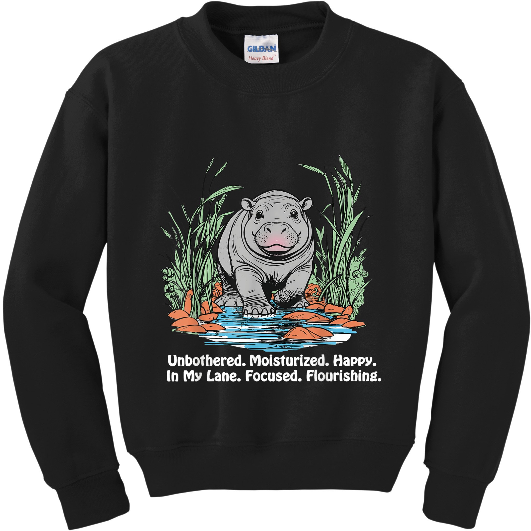 Unbothered Moo Deng Bouncy Pig Meme Cute Baby Hippo Viral Kids Sweatshirt