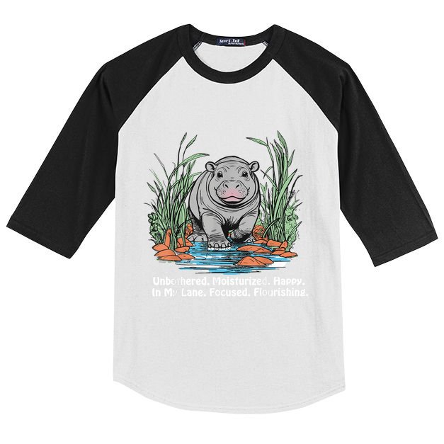 Unbothered Moo Deng Bouncy Pig Meme Cute Baby Hippo Viral Kids Colorblock Raglan Jersey