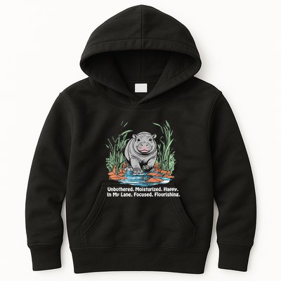 Unbothered Moo Deng Bouncy Pig Meme Cute Baby Hippo Viral Kids Hoodie