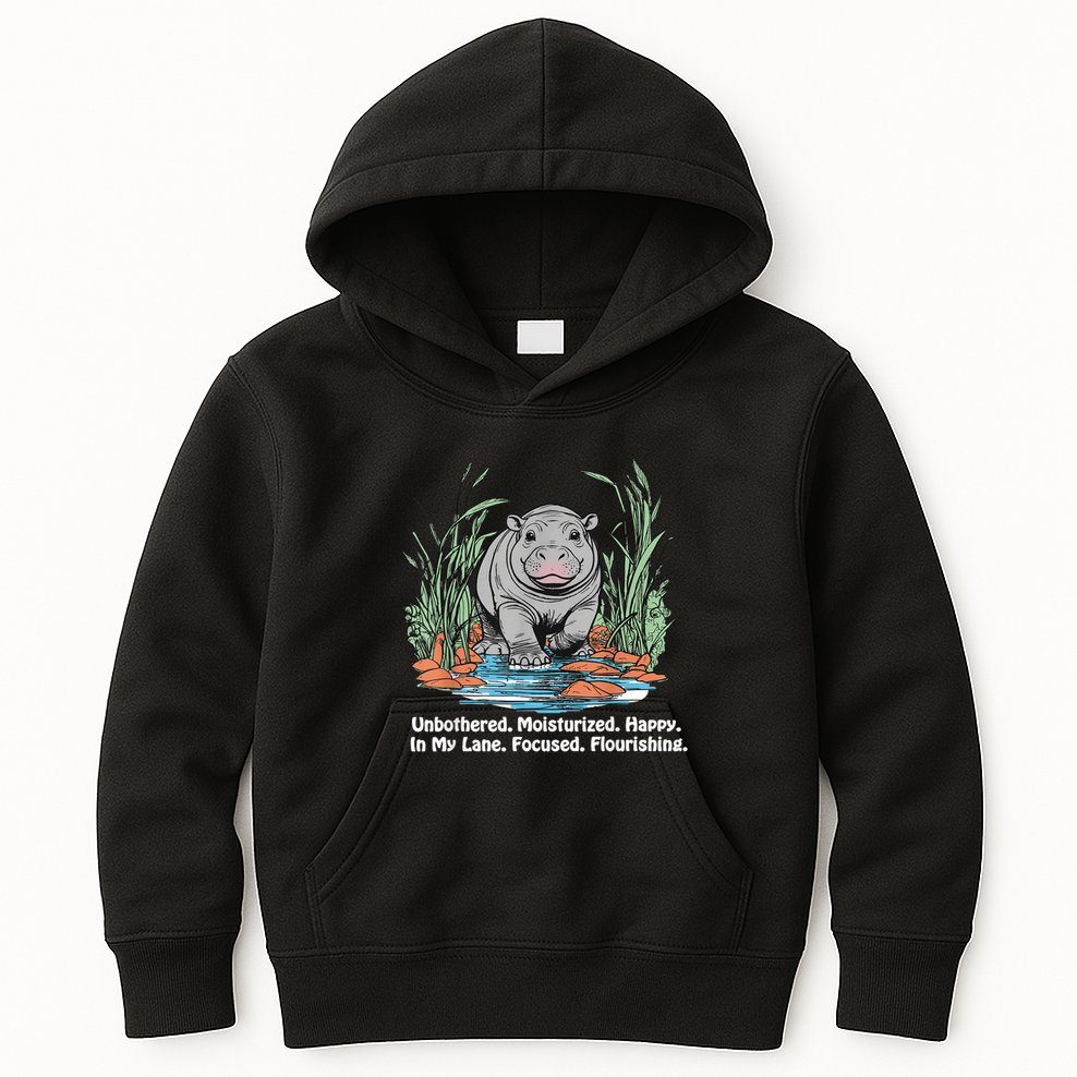 Unbothered Moo Deng Bouncy Pig Meme Cute Baby Hippo Viral Kids Hoodie