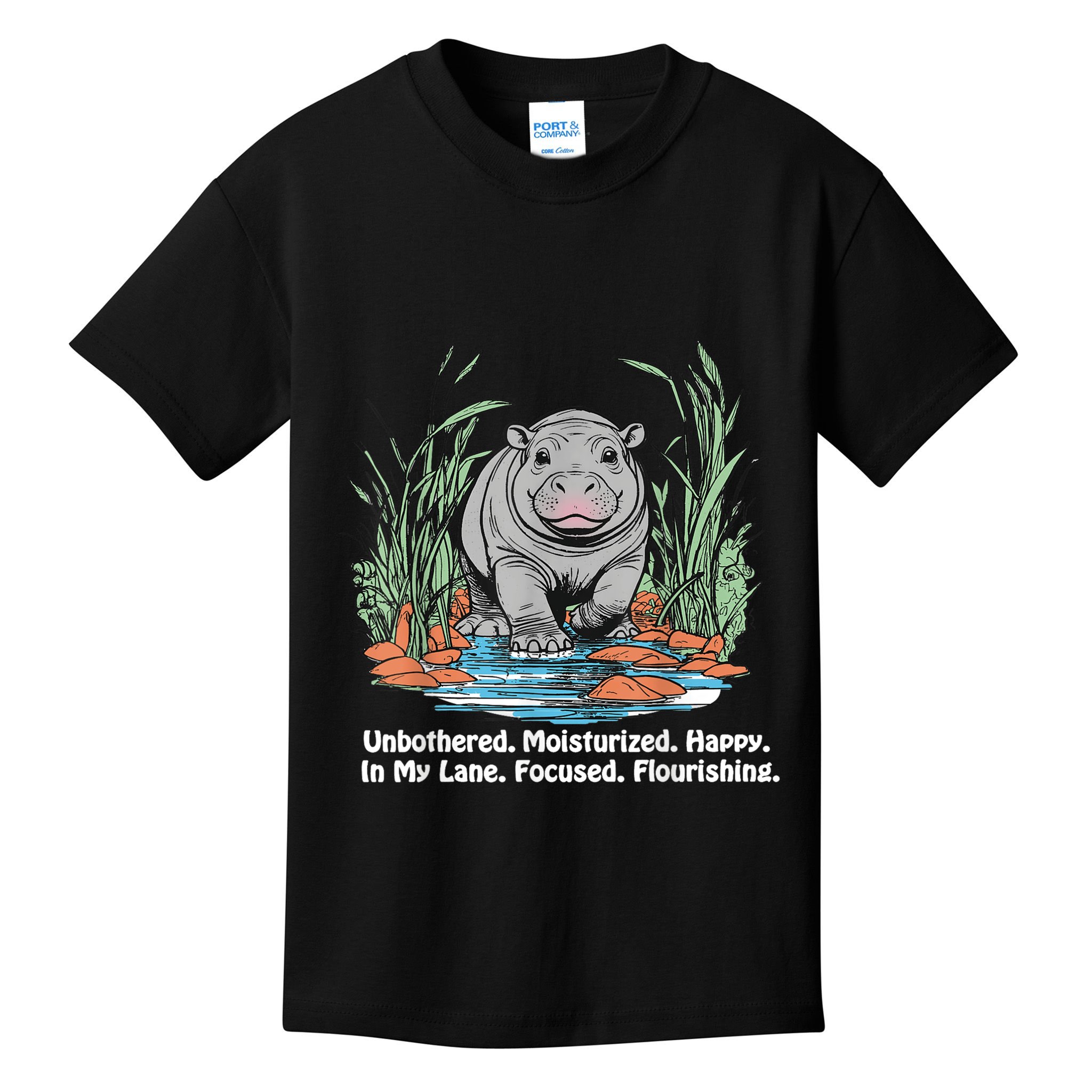 Unbothered Moo Deng Bouncy Pig Meme Cute Baby Hippo Viral Kids T-Shirt