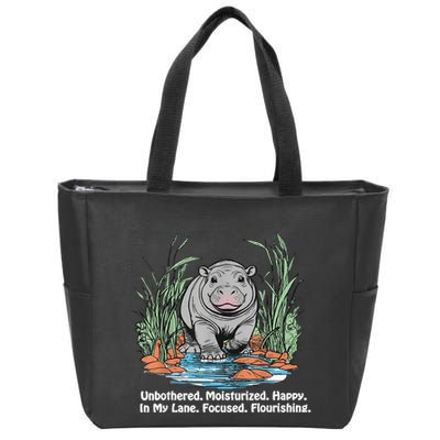 Unbothered Moo Deng Bouncy Pig Meme Cute Baby Hippo Viral Zip Tote Bag