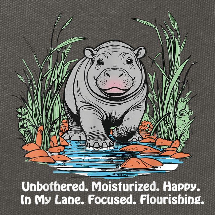 Unbothered Moo Deng Bouncy Pig Meme Cute Baby Hippo Viral Cotton Canvas Backpack