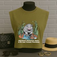 Unbothered Moo Deng Bouncy Pig Meme Cute Baby Hippo Viral Garment-Dyed Women's Muscle Tee