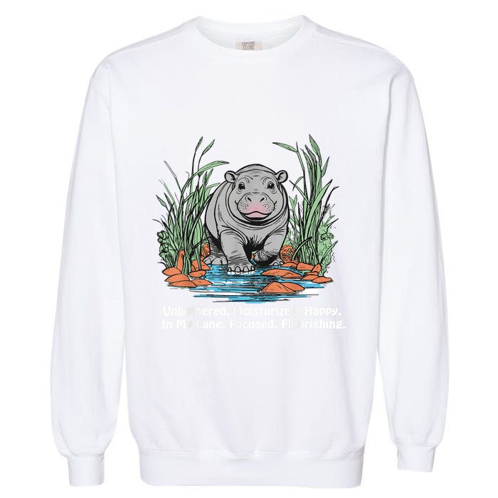 Unbothered Moo Deng Bouncy Pig Meme Cute Baby Hippo Viral Garment-Dyed Sweatshirt