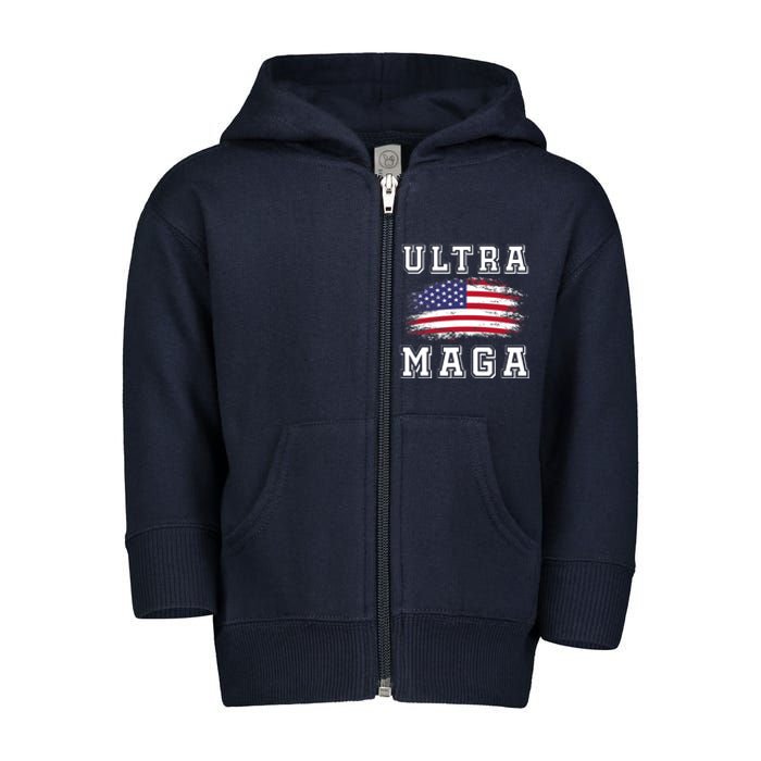 Ultra Maga Donald Trump American Pro Freedom Ultra MAGA Toddler Zip Fleece Hoodie