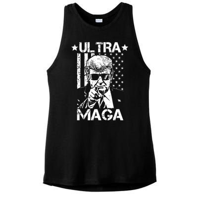 Ultra Maga Donald Trump USA Flag Ladies PosiCharge Tri-Blend Wicking Tank