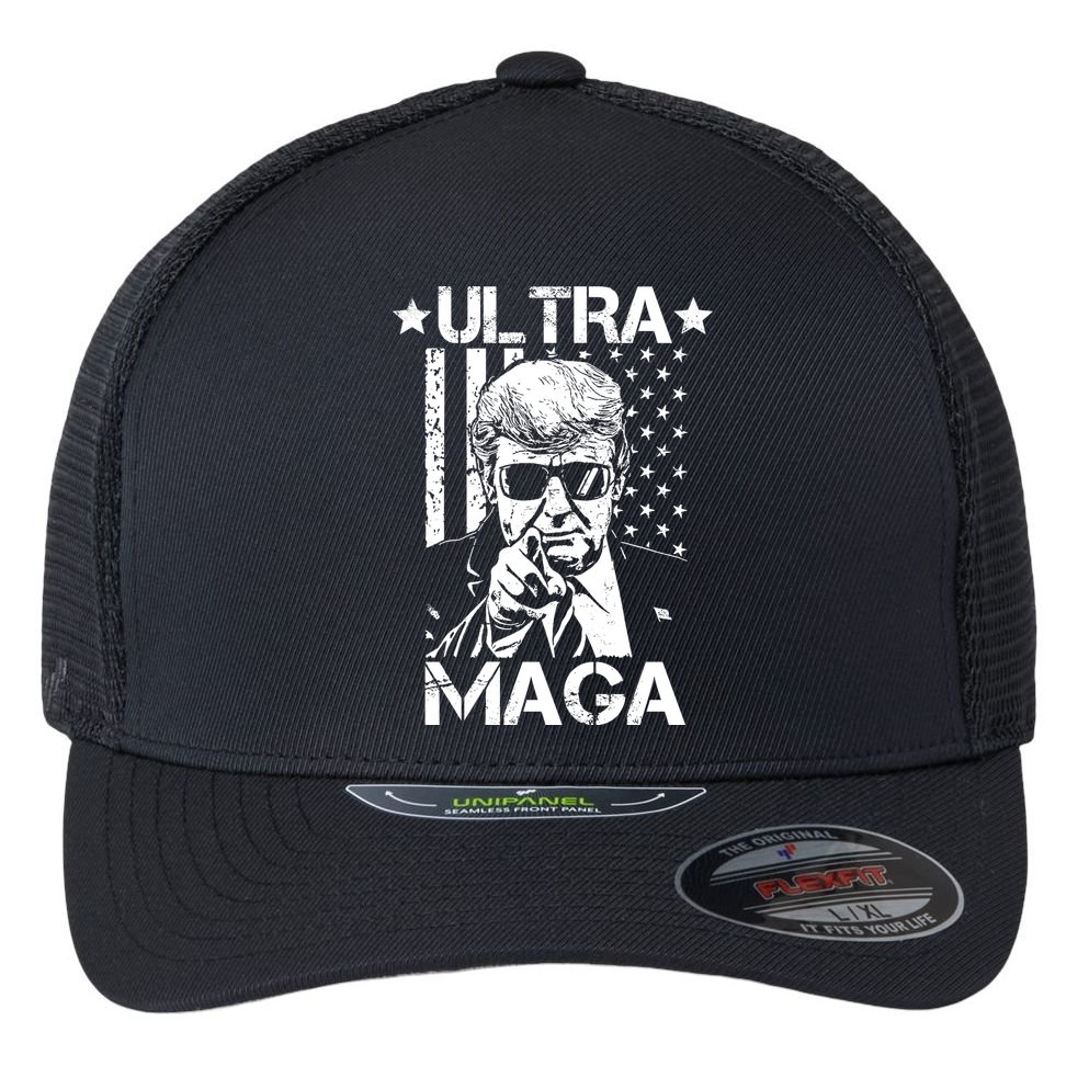 Ultra Maga Donald Trump USA Flag Flexfit Unipanel Trucker Cap