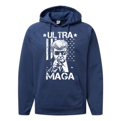 Ultra Maga Donald Trump USA Flag Performance Fleece Hoodie