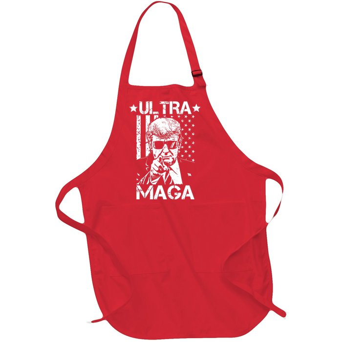 Ultra Maga Donald Trump USA Flag Full-Length Apron With Pockets