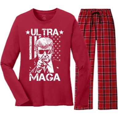 Ultra Maga Donald Trump USA Flag Women's Long Sleeve Flannel Pajama Set 