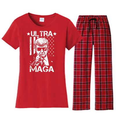 Ultra Maga Donald Trump USA Flag Women's Flannel Pajama Set