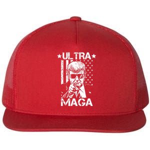 Ultra Maga Donald Trump USA Flag Flat Bill Trucker Hat