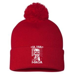 Ultra Maga Donald Trump USA Flag Pom Pom 12in Knit Beanie