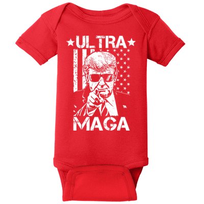 Ultra Maga Donald Trump USA Flag Baby Bodysuit