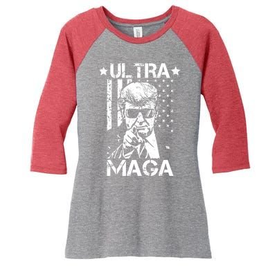 Ultra Maga Donald Trump USA Flag Women's Tri-Blend 3/4-Sleeve Raglan Shirt