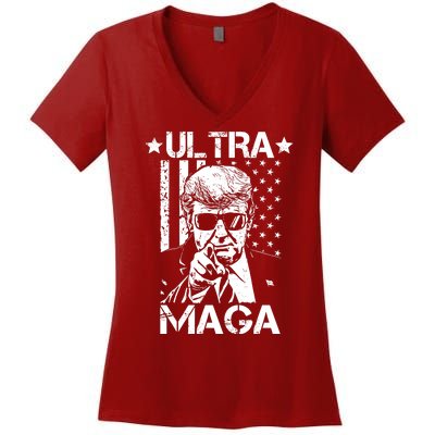 Ultra Maga Donald Trump USA Flag Women's V-Neck T-Shirt