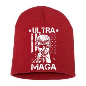 Ultra Maga Donald Trump USA Flag Short Acrylic Beanie