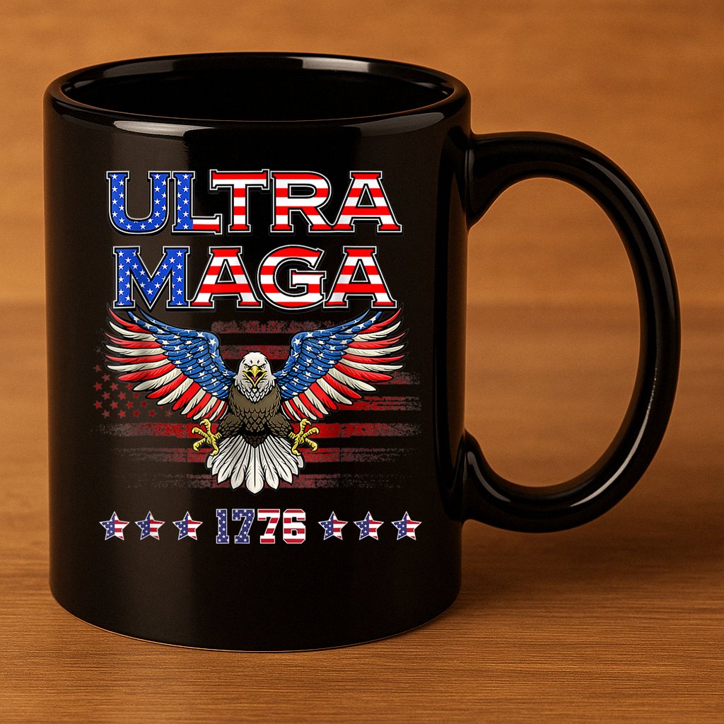 Ultra Mega Eagle 2022, Ultra Maga Tee AMERICAN, FLAG, EAGLE 11oz C Handle Ceramic Mug