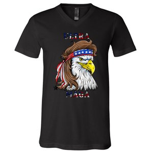 ultra maga eagle mullet merica 4th of july american flag V-Neck T-Shirt