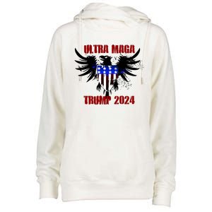 Ultra MAGA Eagle Grunge Splatter Trump 2024 Anti Biden Womens Funnel Neck Pullover Hood