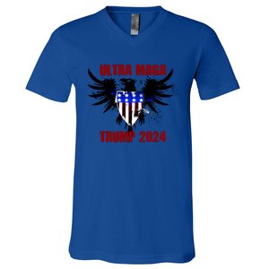 Ultra MAGA Eagle Grunge Splatter Trump 2024 Anti Biden V-Neck T-Shirt