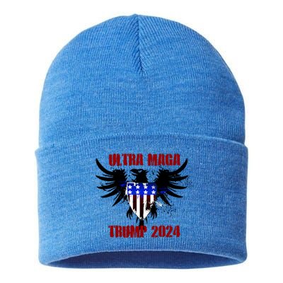 Ultra MAGA Eagle Grunge Splatter Trump 2024 Anti Biden Sustainable Knit Beanie