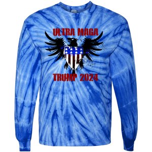 Ultra MAGA Eagle Grunge Splatter Trump 2024 Anti Biden Tie-Dye Long Sleeve Shirt