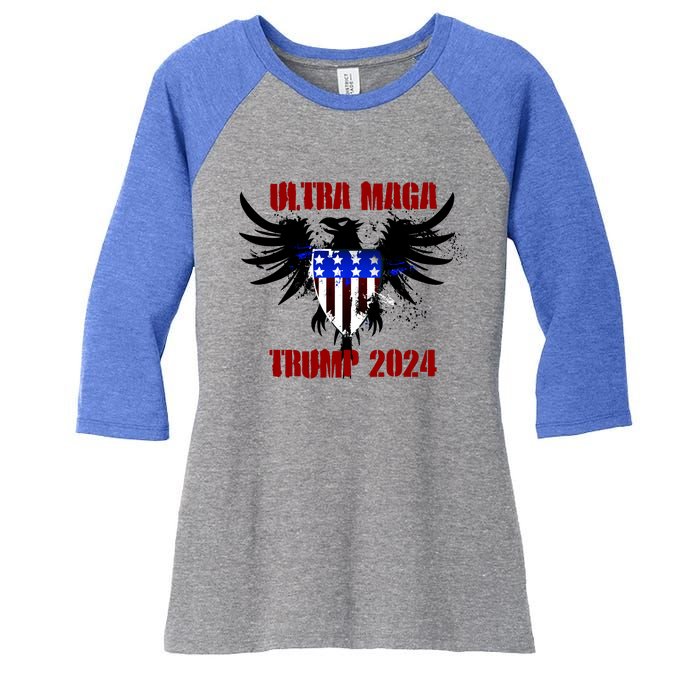 Ultra MAGA Eagle Grunge Splatter Trump 2024 Anti Biden Women's Tri-Blend 3/4-Sleeve Raglan Shirt