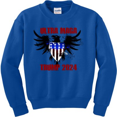 Ultra MAGA Eagle Grunge Splatter Trump 2024 Anti Biden Kids Sweatshirt