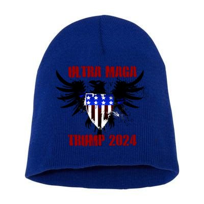 Ultra MAGA Eagle Grunge Splatter Trump 2024 Anti Biden Short Acrylic Beanie