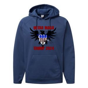 Ultra MAGA Eagle Grunge Splatter Trump 2024 Anti Biden Performance Fleece Hoodie