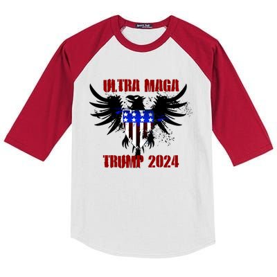 Ultra MAGA Eagle Grunge Splatter Trump 2024 Anti Biden Kids Colorblock Raglan Jersey