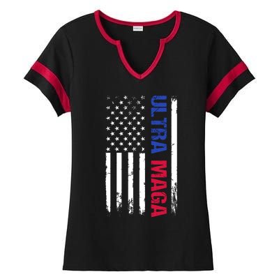 Ultra Maga Flag Ladies Halftime Notch Neck Tee