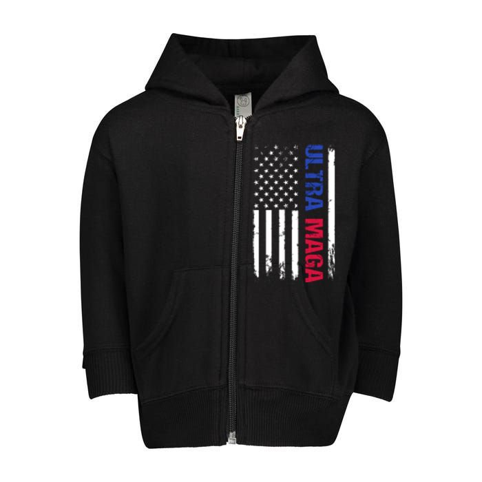 Ultra Maga Flag Toddler Zip Fleece Hoodie