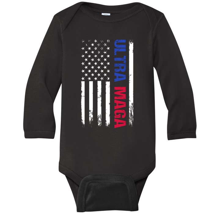 Ultra Maga Flag Baby Long Sleeve Bodysuit