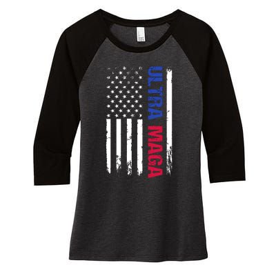 Ultra Maga Flag Women's Tri-Blend 3/4-Sleeve Raglan Shirt